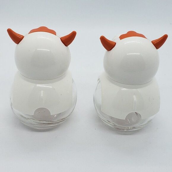 Herevin𝅺 Vintage Rustic Orange White Clear Glass Cow Salt and Pepper Shaker Set - Picture 5 of 9